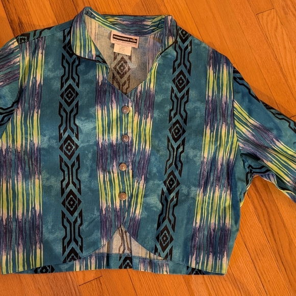 Blue and Green Western Patterned Button-Up Shirt - Picture 5 of 6
